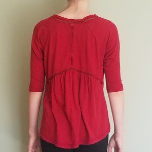 Red Flowy Crochet Detail Sleeve Top XXS